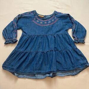 Wrangler Girls Embroidered Tiered Swing Denim Shirt Size Medium